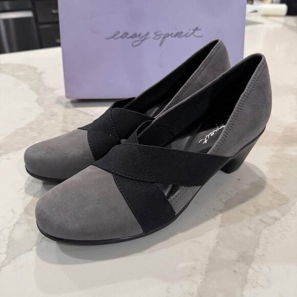 Easy Spirit Caranti Slip On Block Heel Pumps Women's 10 Gray/Black Suede Comfort - Picture 2 of 7